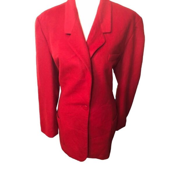 Ellen Tracy Linda Allard red wool cashmere blend fully lined red blazer size 12 - Picture 2 of 8